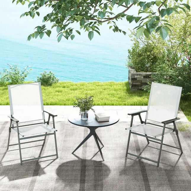 Set of 4 Patio Folding Chair Set with Rustproof Metal Frame-White - White - Beach & Lawn Chairs