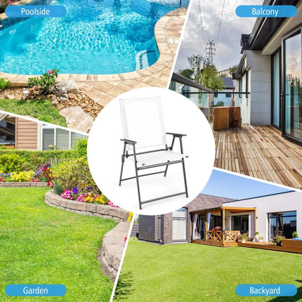 Set of 4 Patio Folding Chair Set with Rustproof Metal Frame-White - White - Beach & Lawn Chairs