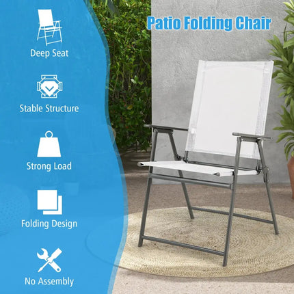 Set of 4 Patio Folding Chair Set with Rustproof Metal Frame-White - White - Beach & Lawn Chairs