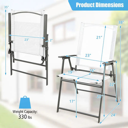 Set of 4 Patio Folding Chair Set with Rustproof Metal Frame-White - White - Beach & Lawn Chairs