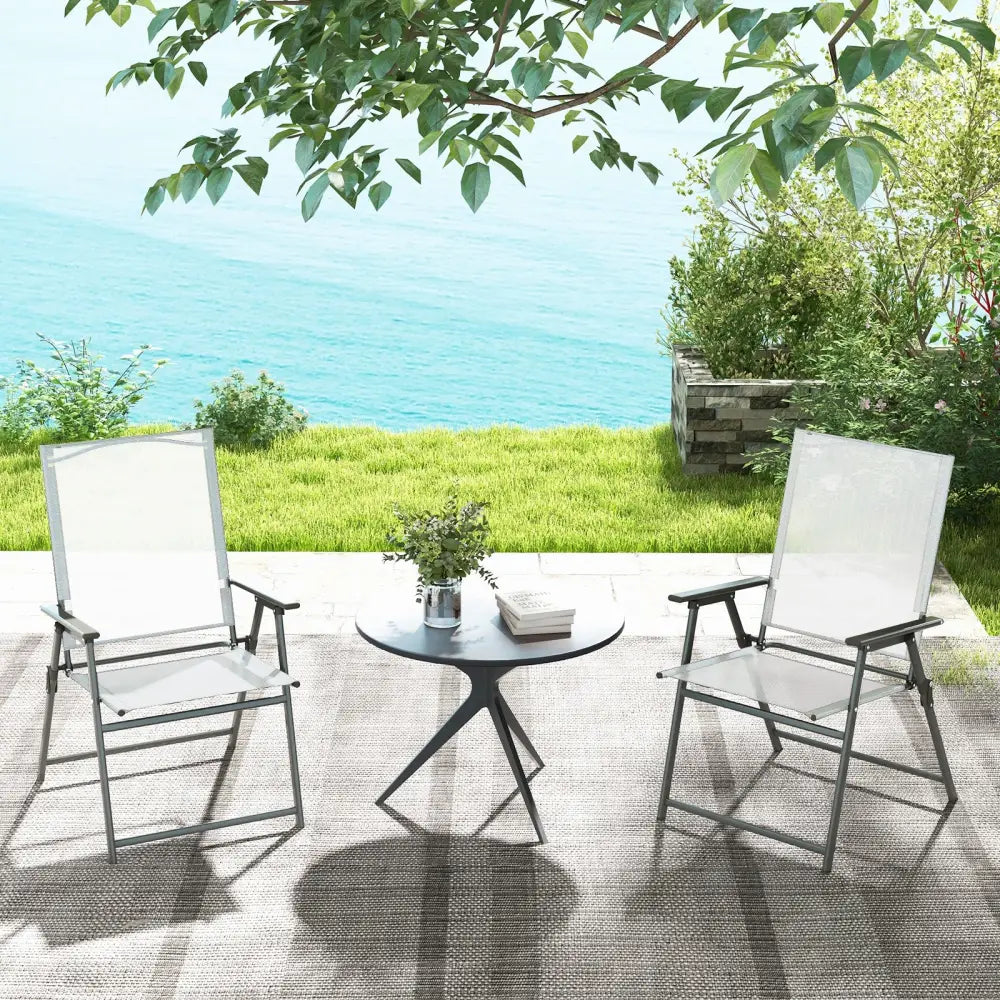 Set of 4 Patio Folding Chair Set with Rustproof Metal Frame-White - White - Beach & Lawn Chairs