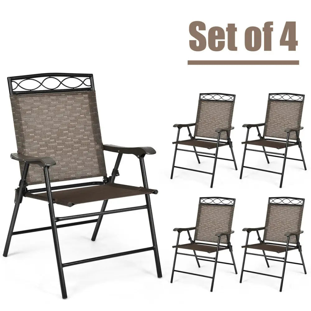 Set of 4 Patio Folding Chairs - Brown - Patio Dining Chairs
