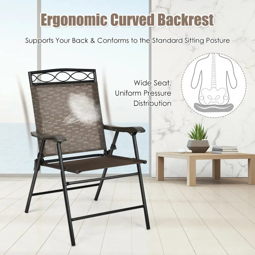 Set of 4 Patio Folding Chairs - Brown - Patio Dining Chairs