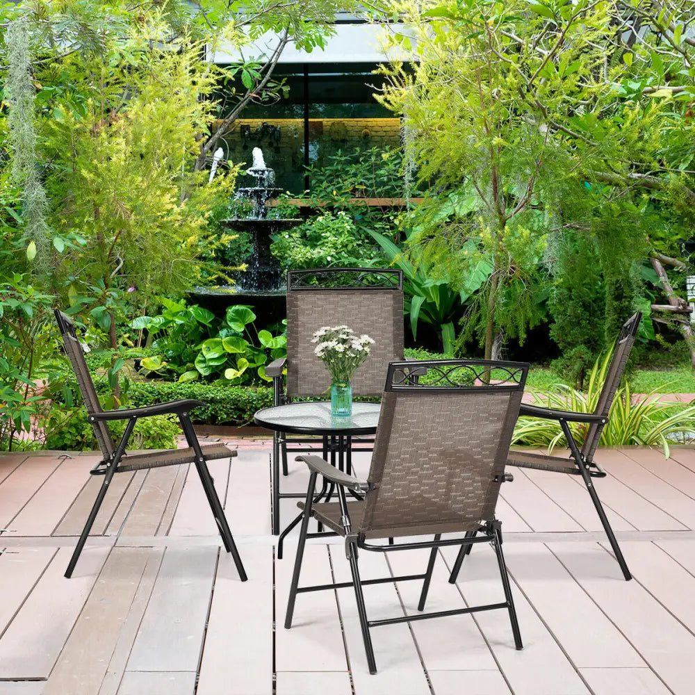 Set of 4 Patio Folding Chairs - Brown - Patio Dining Chairs