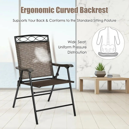 Set of 4 Patio Folding Chairs - Brown - Patio Dining Chairs
