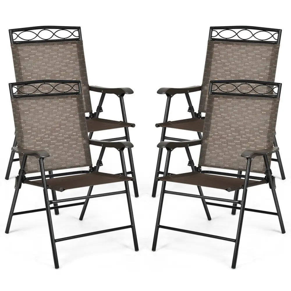 Set of 4 Patio Folding Chairs - Brown - Patio Dining Chairs