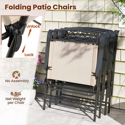 Set of 4 Patio Folding Chairs Set Dining Chairs with Armrests-Beige - Beige - Patio Dining Chairs