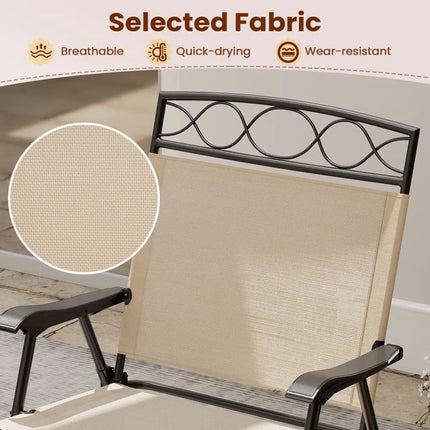 Set of 4 Patio Folding Chairs Set Dining Chairs with Armrests-Beige - Beige - Patio Dining Chairs