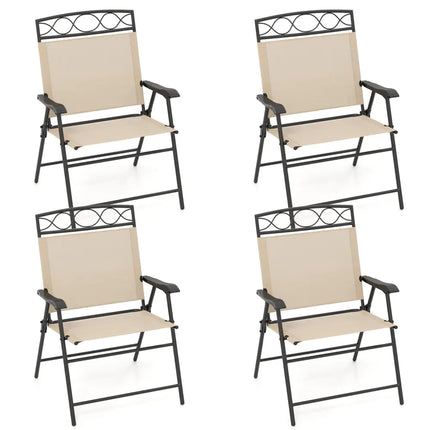 Set of 4 Patio Folding Chairs Set Dining Chairs with Armrests-Beige - Beige - Patio Dining Chairs