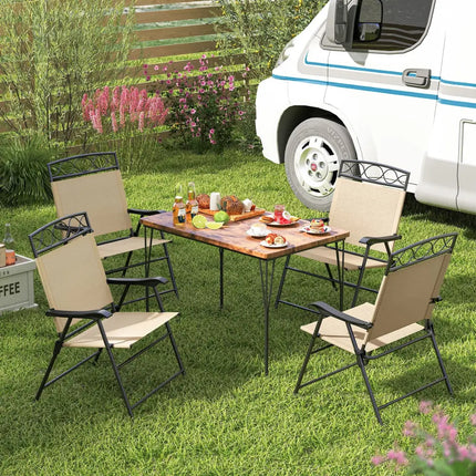 Set of 4 Patio Folding Chairs Set Dining Chairs with Armrests-Beige - Beige - Patio Dining Chairs
