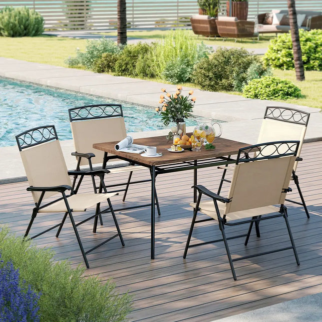 Set of 4 Patio Folding Chairs Set Dining Chairs with Armrests-Beige - Beige - Patio Dining Chairs