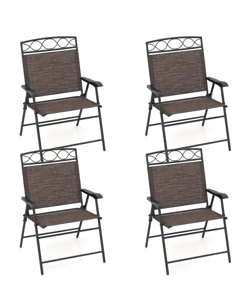 Set of 4 Patio Folding Chairs Set Dining Chairs with Armrests-Brown - Brown - Patio Dining Chairs