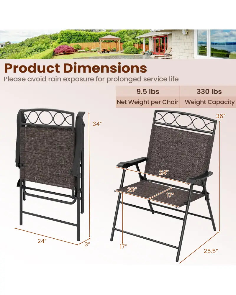 Set of 4 Patio Folding Chairs Set Dining Chairs with Armrests-Brown - Brown - Patio Dining Chairs
