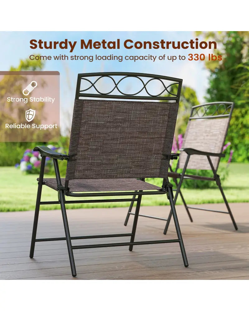 Set of 4 Patio Folding Chairs Set Dining Chairs with Armrests-Brown - Brown - Patio Dining Chairs