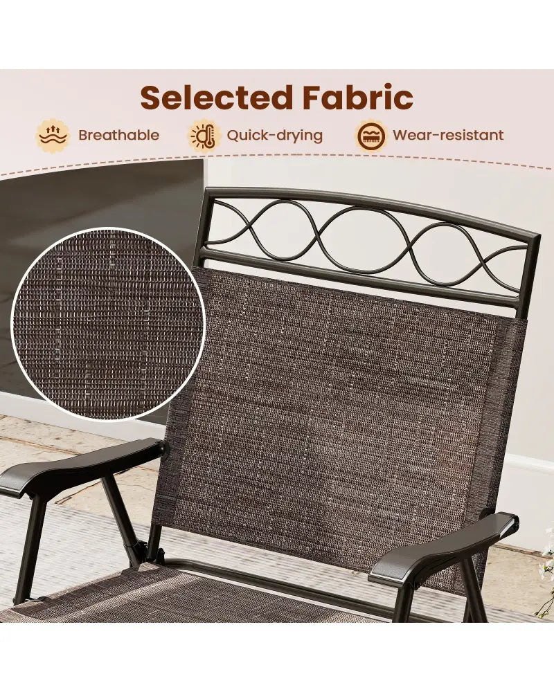 Set of 4 Patio Folding Chairs Set Dining Chairs with Armrests-Brown - Brown - Patio Dining Chairs