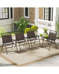 Set of 4 Patio Folding Chairs Set Dining Chairs with Armrests-Brown - Brown - Patio Dining Chairs