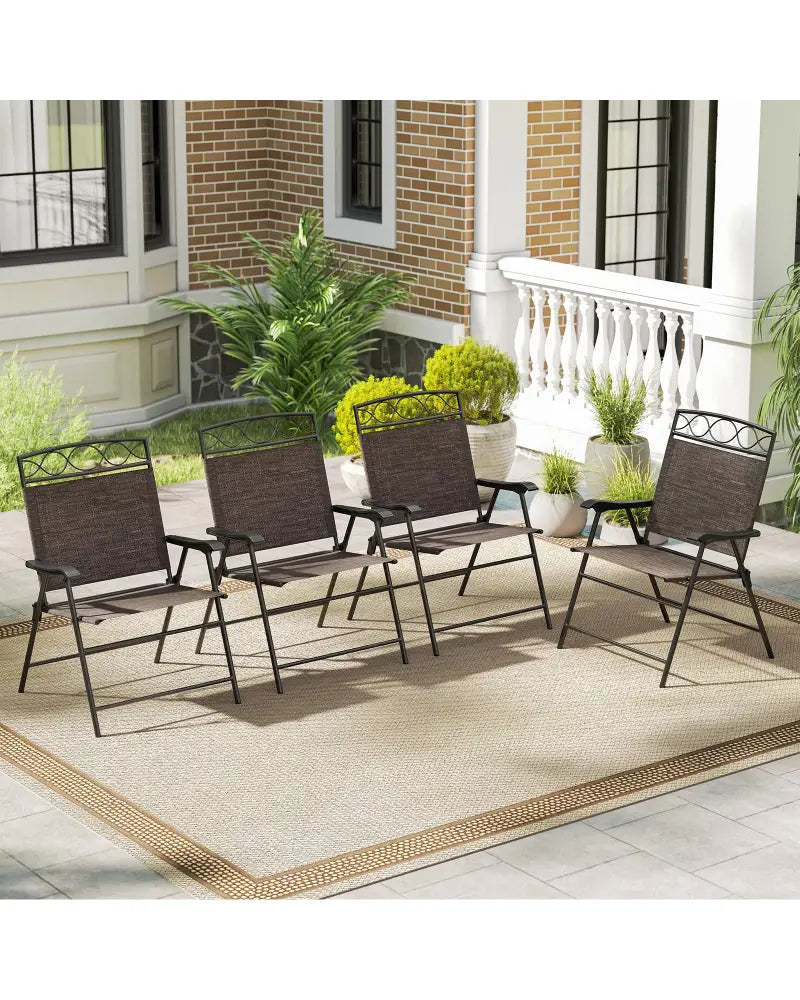 Set of 4 Patio Folding Chairs Set Dining Chairs with Armrests-Brown - Brown - Patio Dining Chairs