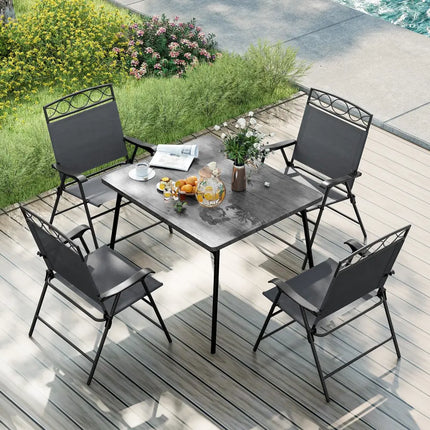 Set of 4 Patio Folding Chairs Set Dining Chairs with Armrests-Gray - Gray - Patio Dining Chairs