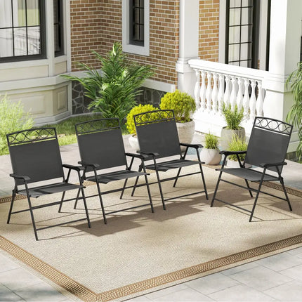Set of 4 Patio Folding Chairs Set Dining Chairs with Armrests-Gray - Gray - Patio Dining Chairs