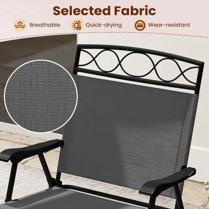 Set of 4 Patio Folding Chairs Set Dining Chairs with Armrests-Gray - Gray - Patio Dining Chairs