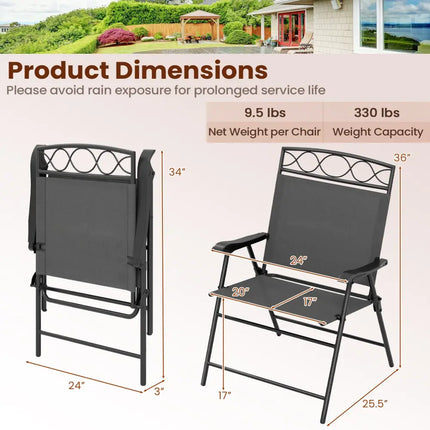 Set of 4 Patio Folding Chairs Set Dining Chairs with Armrests-Gray - Gray - Patio Dining Chairs