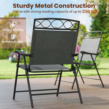 Set of 4 Patio Folding Chairs Set Dining Chairs with Armrests-Gray - Gray - Patio Dining Chairs