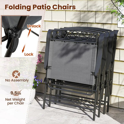 Set of 4 Patio Folding Chairs Set Dining Chairs with Armrests-Gray - Gray - Patio Dining Chairs