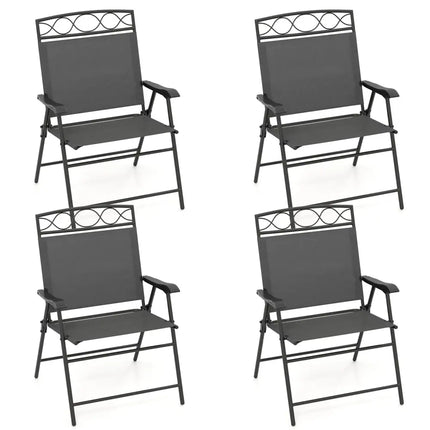 Set of 4 Patio Folding Chairs Set Dining Chairs with Armrests-Gray - Gray - Patio Dining Chairs