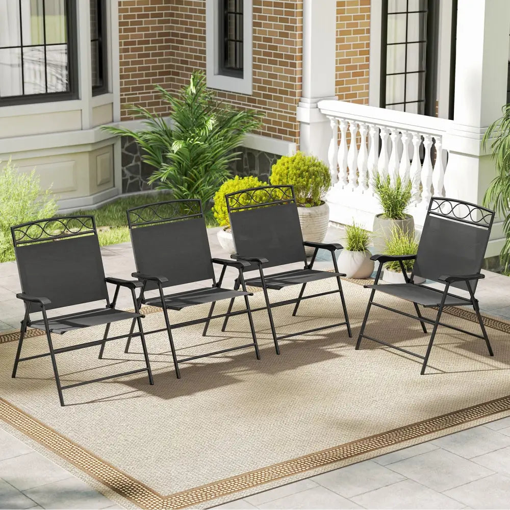 Set of 4 Patio Folding Chairs Set Dining Chairs with Armrests-Gray - Gray - Patio Dining Chairs