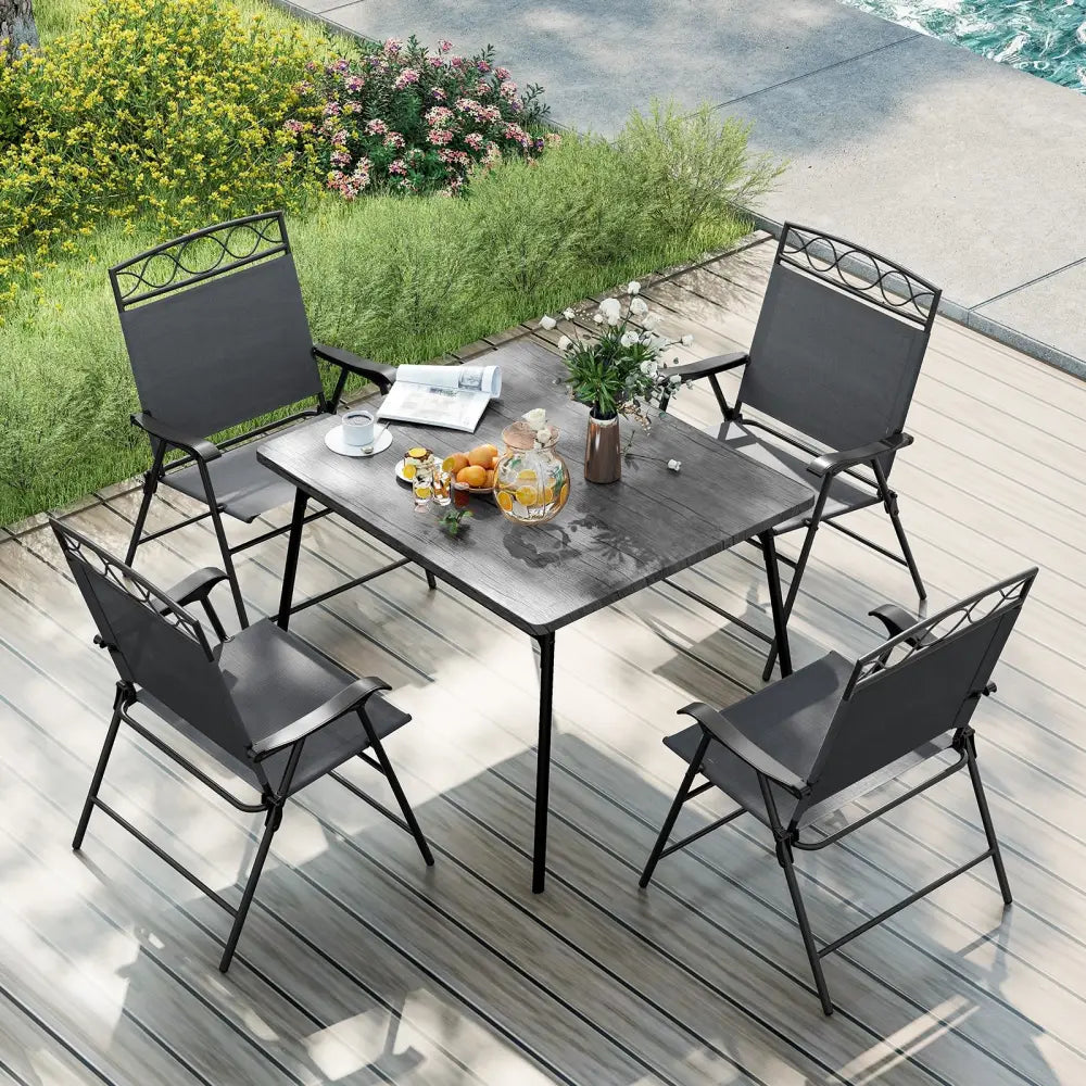 Set of 4 Patio Folding Chairs Set Dining Chairs with Armrests-Gray - Gray - Patio Dining Chairs