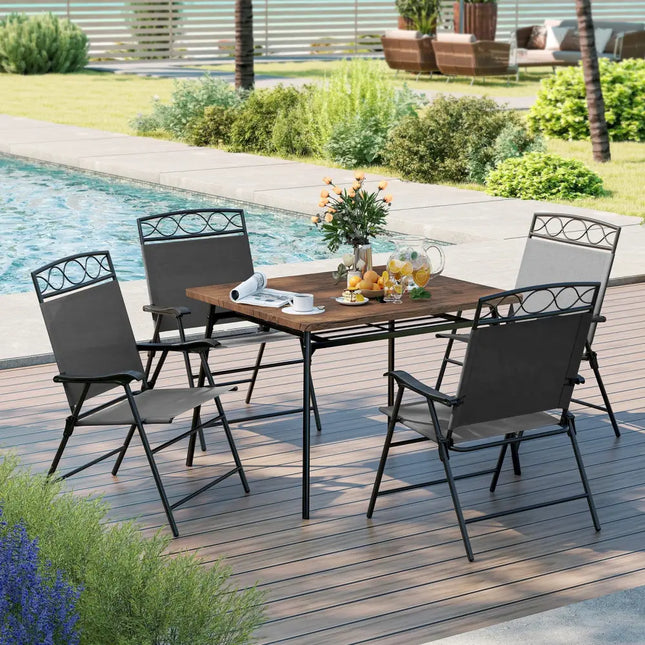Set of 4 Patio Folding Chairs Set Dining Chairs with Armrests-Gray - Gray - Patio Dining Chairs