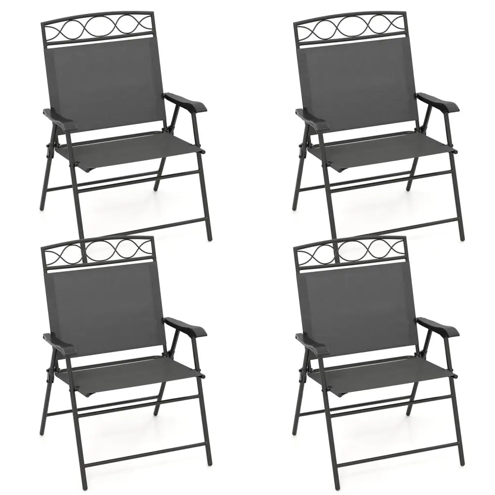 Set of 4 Patio Folding Chairs Set Dining Chairs with Armrests-Gray - Gray - Patio Dining Chairs