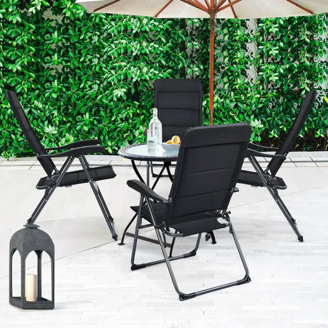 Set of 4 Patio Folding Chairs with Adjustable Backrest-Black - Black - Patio Dining Chairs