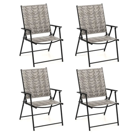 Set of 4 Patio Folding Chairs with Armrests and Portable Lawn Chairs for Garden Backyard-Gray - Gray - Patio Dining