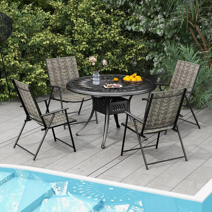Set of 4 Patio Folding Chairs with Armrests and Portable Lawn Chairs for Garden Backyard-Gray - Gray - Patio Dining