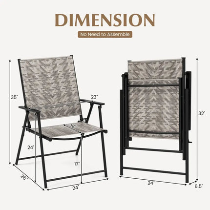 Set of 4 Patio Folding Chairs with Armrests and Portable Lawn Chairs for Garden Backyard-Gray - Gray - Patio Dining