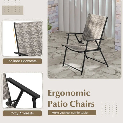 Set of 4 Patio Folding Chairs with Armrests and Portable Lawn Chairs for Garden Backyard-Gray - Gray - Patio Dining