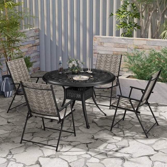 Set of 4 Patio Folding Chairs with Armrests and Portable Lawn Chairs for Garden Backyard-Gray - Gray - Patio Dining