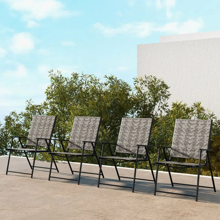 Set of 4 Patio Folding Chairs with Armrests and Portable Lawn Chairs for Garden Backyard-Gray - Gray - Patio Dining