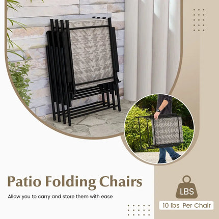 Set of 4 Patio Folding Chairs with Armrests and Portable Lawn Chairs for Garden Backyard-Gray - Gray - Patio Dining