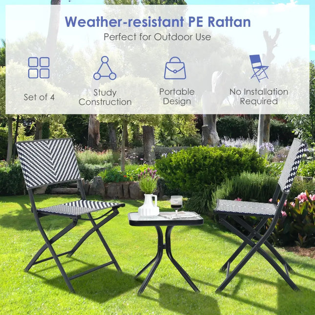 Set of 4 Patio Folding Rattan Dining Chairs for Camping and Garden - Multicolor - Patio Dining Chairs