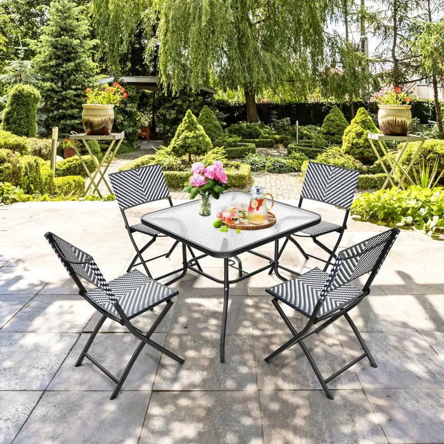 Set of 4 Patio Folding Rattan Dining Chairs for Camping and Garden - Multicolor - Patio Dining Chairs
