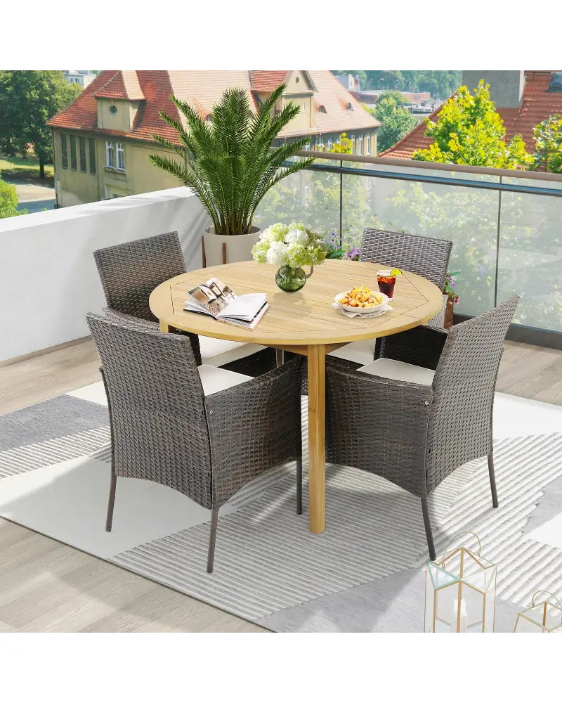 Set of 4 Patio PE Wicker Dining Chairs with Seat Cushions and Armrests-Set of 4 - Brown - Patio Dining Chairs