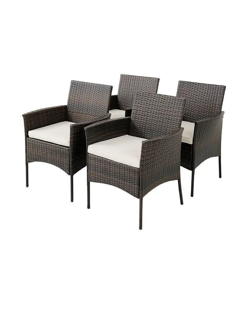 Set of 4 Patio PE Wicker Dining Chairs with Seat Cushions and Armrests-Set of 4 - Brown - Patio Dining Chairs