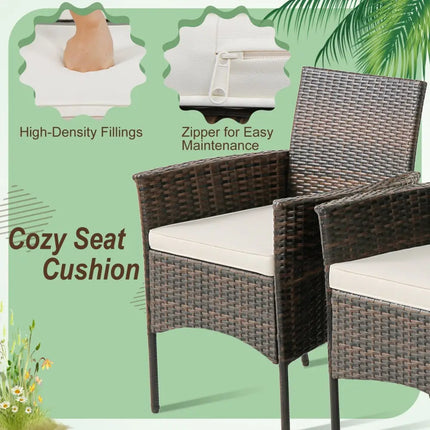 Set of 4 Patio PE Wicker Dining Chairs with Seat Cushions and Armrests-Set of 4 - Brown - Patio Dining Chairs