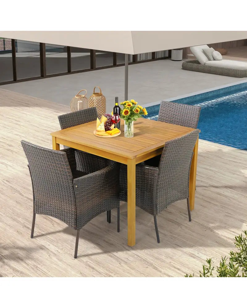 Set of 4 Patio PE Wicker Dining Chairs with Seat Cushions and Armrests-Set of 4 - Brown - Patio Dining Chairs