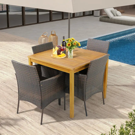 Set of 4 Patio PE Wicker Dining Chairs with Seat Cushions and Armrests-Set of 4 - Brown - Patio Dining Chairs