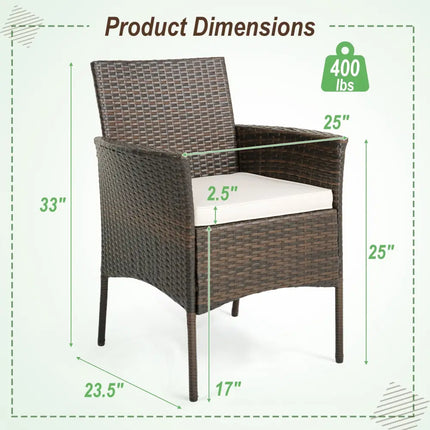 Set of 4 Patio PE Wicker Dining Chairs with Seat Cushions and Armrests-Set of 4 - Brown - Patio Dining Chairs