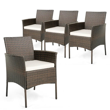 Set of 4 Patio PE Wicker Dining Chairs with Seat Cushions and Armrests-Set of 4 - Brown - Patio Dining Chairs