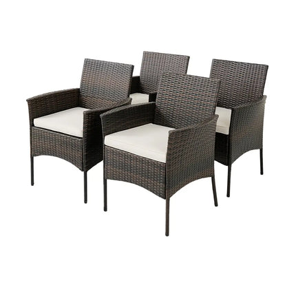 Set of 4 Patio PE Wicker Dining Chairs with Seat Cushions and Armrests-Set of 4 - Brown - Patio Dining Chairs